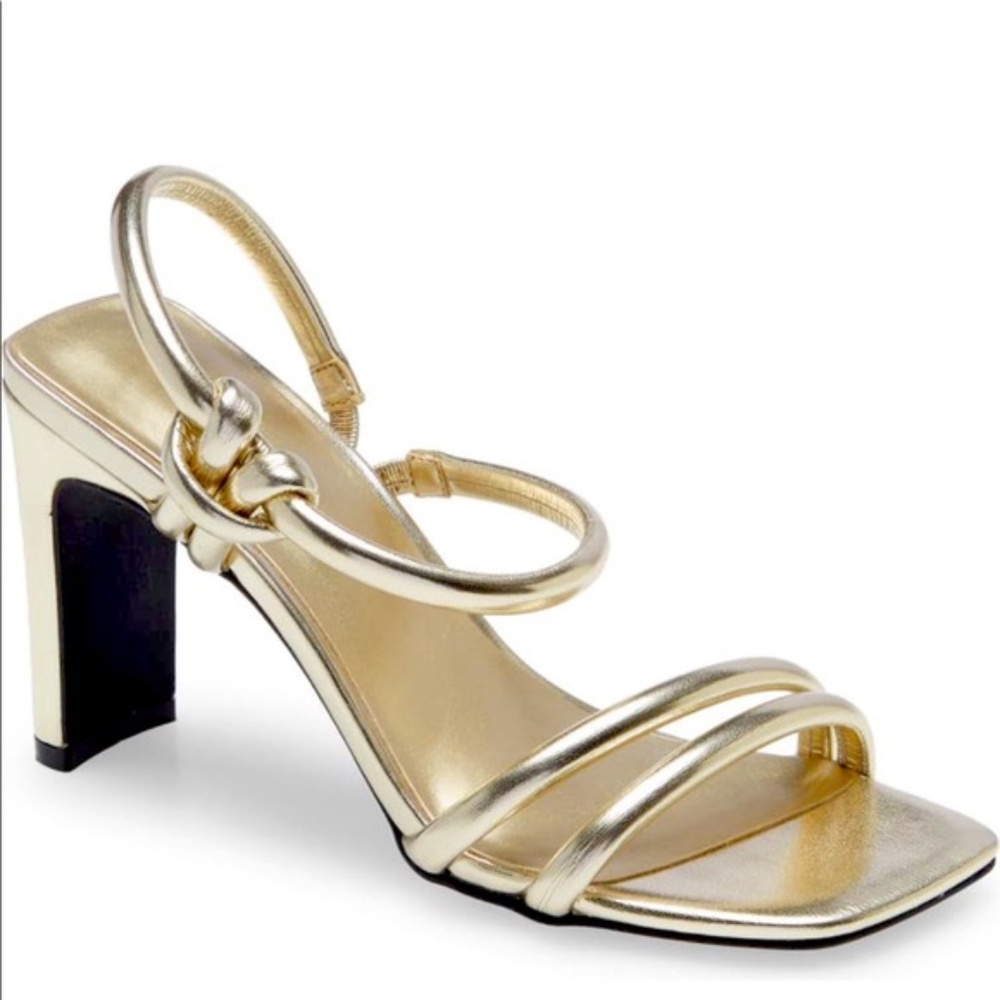 Gold Metallic Strappy Heels with Ankle Strap